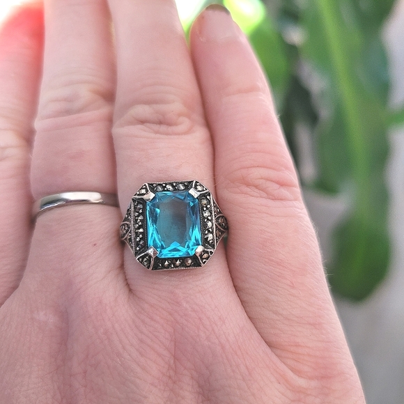Vintage Blue Paste Art Deco Ring - Picture 2 of 4